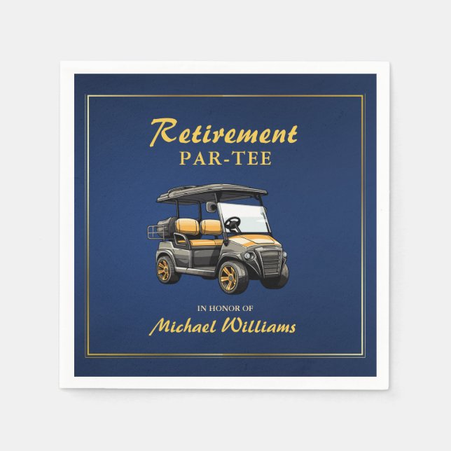Pension Elegant Golf Theme Cart Blue Guld Pappersservett (Framsidan)