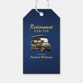 Pension Elegant Golf Theme Cart Blue Guld Presentetikett