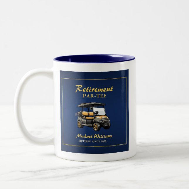 Pension Elegant Golf Theme Cart Blue Guld Två-Tonad Mugg (Vänster)