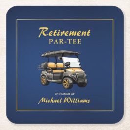 Pension Elegant Golf Theme Cart Blue Guld Underlägg Papper Kvadrat