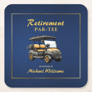 Pension Elegant Golf Theme Cart Blue Guld Underlägg Papper Kvadrat