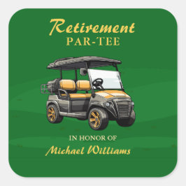 Pension Elegant Golf Theme Cart Grönt Guld Fyrkantigt Klistermärke