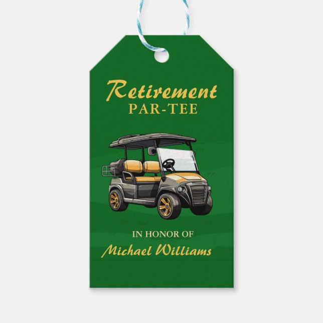 Pension Elegant Golf Theme Cart Grönt Guld Presentetikett (Framsidan)