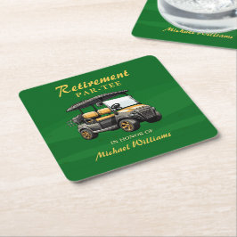 Pension Elegant Golf Theme Cart Grönt Guld Underlägg Papper Kvadrat