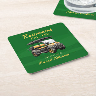 Pension Elegant Golf Theme Cart Grönt Guld Underlägg Papper Kvadrat