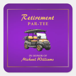Pension Elegant Golf Theme Cart Lila Guld Fyrkantigt Klistermärke