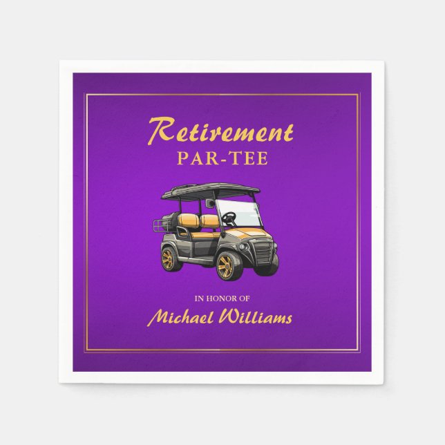 Pension Elegant Golf Theme Cart Lila Guld Pappersservett (Framsidan)