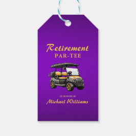 Pension Elegant Golf Theme Cart Lila Guld Presentetikett