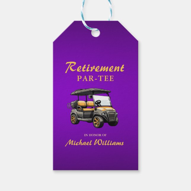 Pension Elegant Golf Theme Cart Lila Guld Presentetikett (Framsidan)