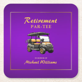 Pension Elegant Golf Theme Cart Lila Guld Underlägg Papper Kvadrat