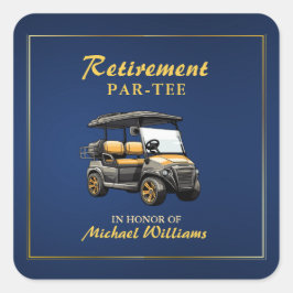 Pension Elegant Golf Theme Grått Cart Blue Guld Fyrkantigt Klistermärke