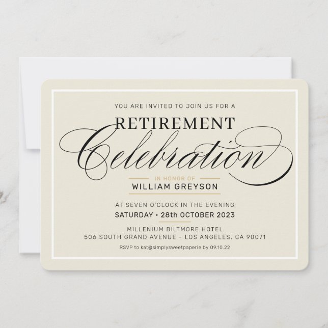 PENSION FIRANDE DINNER modern elfenben svart Inbjudningar (Framsida)