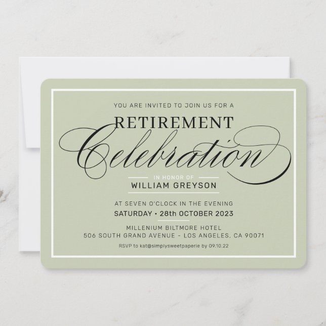 PENSION FIRANDE DINNER modern sage grönt Inbjudningar (Framsida)