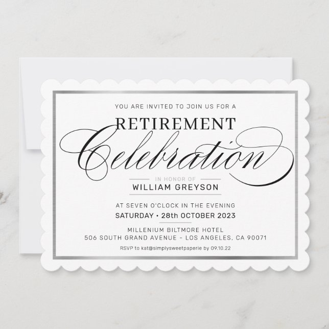 PENSION FIRANDE DINNER modern svart silver Inbjudningar (Framsida)