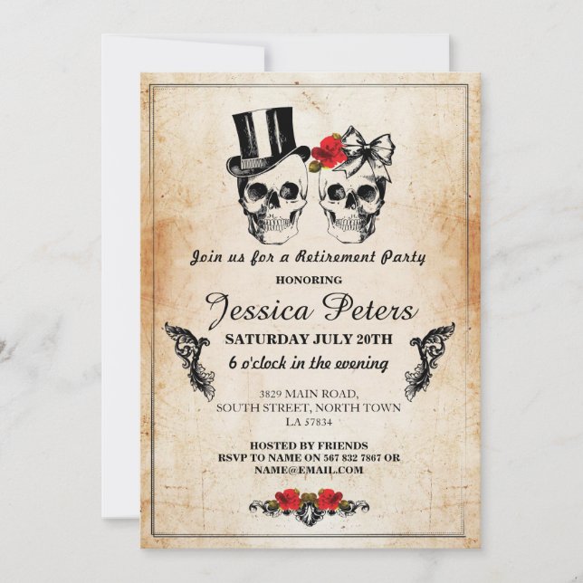 Pension födelsedagen Döskallar Inbjudan Halloween  (Framsida)