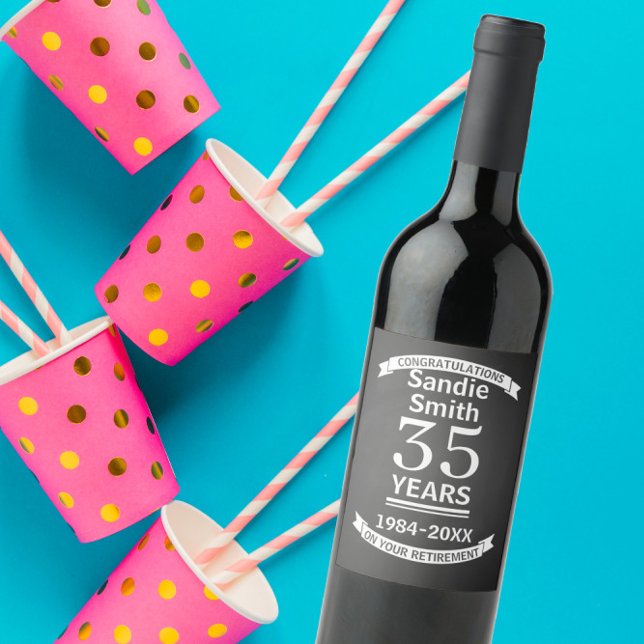 pension-gåva för långtidstjänst till chef vinflaska etikett (Skapare uppladdad)