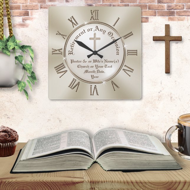 Pension-gåvor till pastorer eller ANY Tillfälle Fyrkantig Klocka (Ideas for pastor retirement. Gifts for priests leaving parish. Christian retirement gifts for men.)