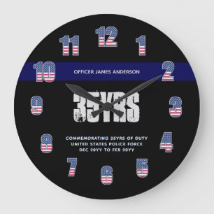 Pension Gift Tillsatta lagar USA Thin Blue Line Stor Klocka