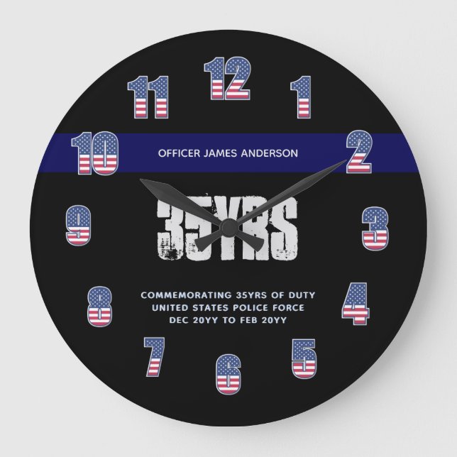 Pension Gift Tillsatta lagar USA Thin Blue Line Stor Klocka (Framsida)