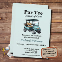 Pension Golf Cart-paret temat inbjudan