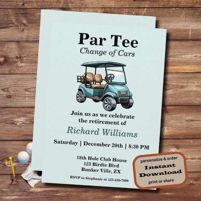 Pension Golf Cart-paret temat inbjudan (Skapare uppladdad)