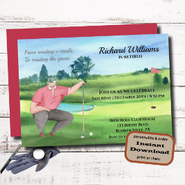 Pension Golf Man läser Grönten Watercolor Inbjudningar