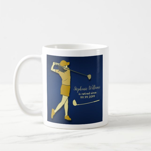 Pension Golf Party Classic Blue Golden Woman Kaffemugg (Vänster)