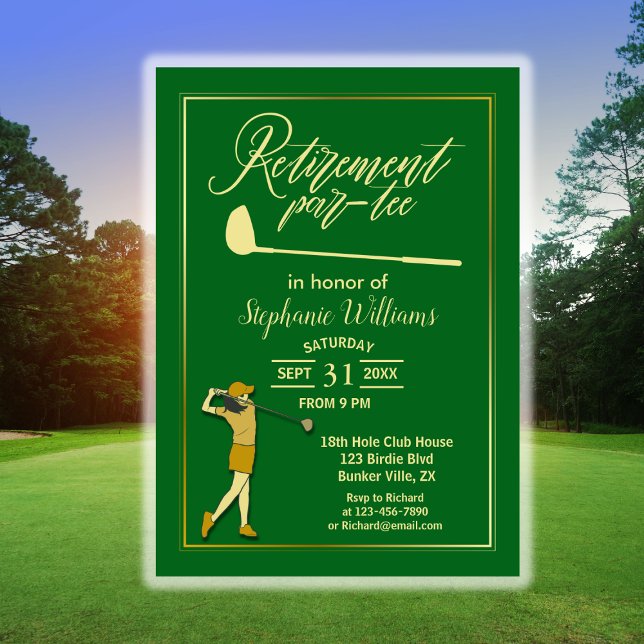 Pension Golf Party Classic Grönt Golden Inbjudningar (Skapare uppladdad)