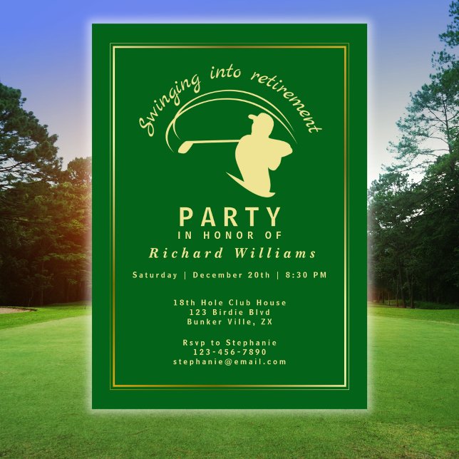 Pension Golf Party Classic Grönt Golden Player Inbjudningar (Skapare uppladdad)