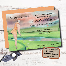 Pension Golf Woman Swinging på Grönten Inbjudningar