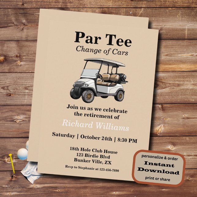 Pension Grått Golf Cart Par Tee Inbjudningar (Skapare uppladdad)