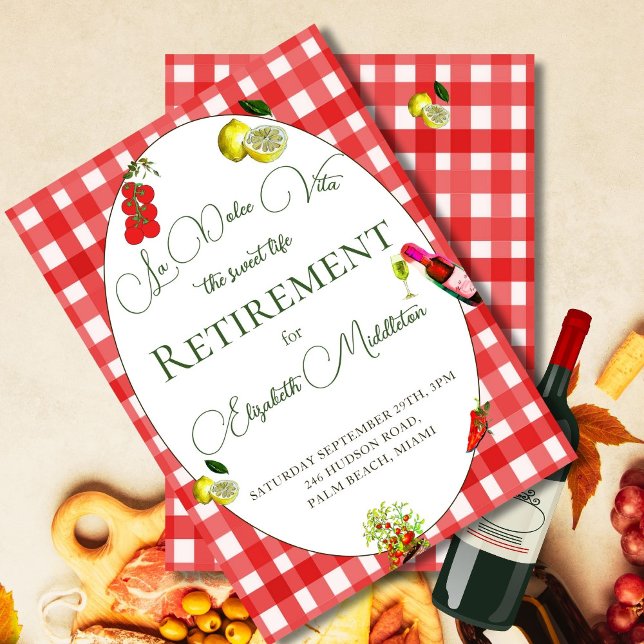 Pension La Dolce Vita Red Checkered Lemon Inbjudningar (Skapare uppladdad)