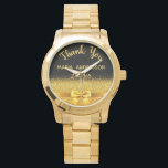 Pension Lawyer Black guld tack Armbandsur<br><div class="desc">Elegant,  klassisk,  glamorös och feminin. En gåva till en pensionerad advokat. En faux guld färgad båge och band med gyllene glitter och gnistra,  lite slödder och lyx. Svart bakgrund. Med texten: Tack,  mallar för namn och yrke,  yrke.</div>