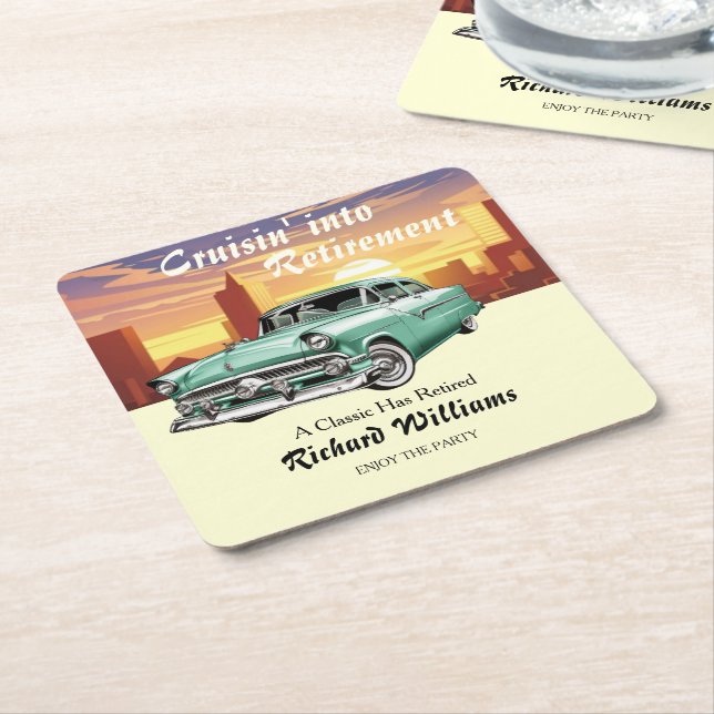 Pension-marscherande klassisk Retro-bil, Party Underlägg Papper Kvadrat (Vinklad)