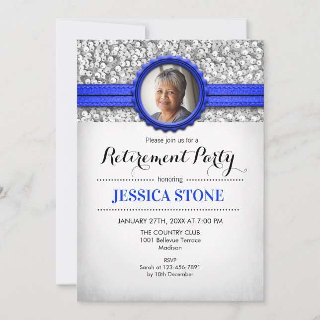 Pension med foto - Royal Blue Silver Inbjudningar (Framsida)