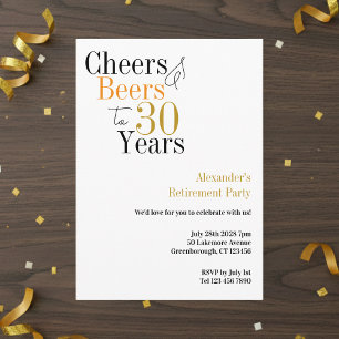 Pension Party 30 år Cheers och Öl minimal Inbjudningar