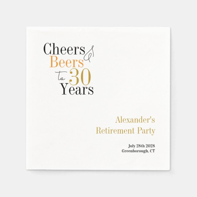 Pension Party 30 år Cheers och Öl minimal Pappersservett (Framsidan)