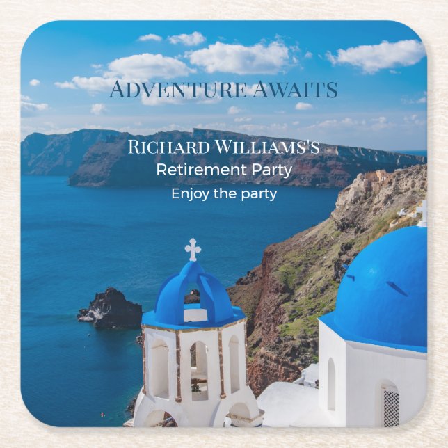 Pension Party Äventyr väntar Grekland Medit Underlägg Papper Kvadrat (Framsidan)