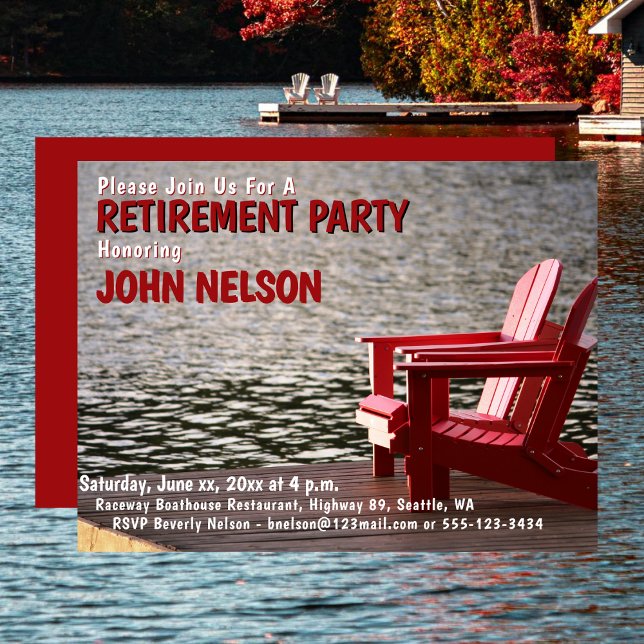 Pension Party Avslappnad Theme Lakeside Cottage Inbjudningar (Retirement Party Casual Theme Lakeside Cottage Invitation)