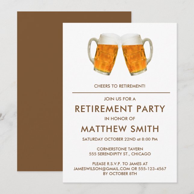 Pension Party Beer Cheers Inbjudningar (Fram/baksida)