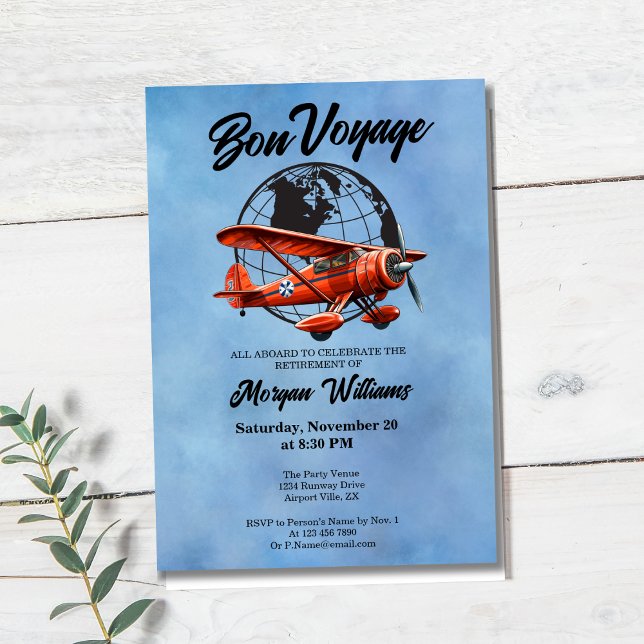 Pension Party Bon Voyage Travel Globe Flygplan Inbjudningar (Skapare uppladdad)