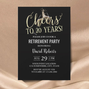 Pension Party Champagne Cheers Black & Guld Inbjudningar
