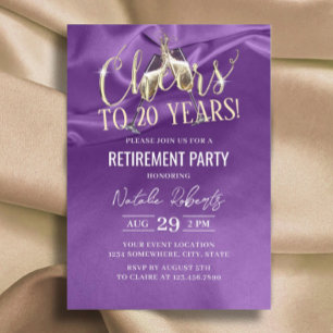 Pension Party Champagne Cheers Lila Silke Inbjudningar