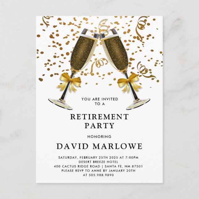 Pension Party Champagne Guld Glitter Konfetti Vykort (Framsida)