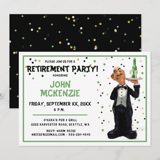 Pension Party - den fantastiska Servitören Inbjudningar (Fram/baksida)
