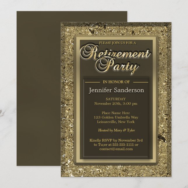 Pension Party | Elegant Golden Office Directory Inbjudningar (Fram/baksida)
