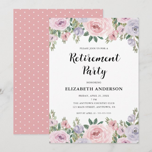 Pension Party Elegant Pastel Ro & Greenery Inbjudningar (Fram/baksida)