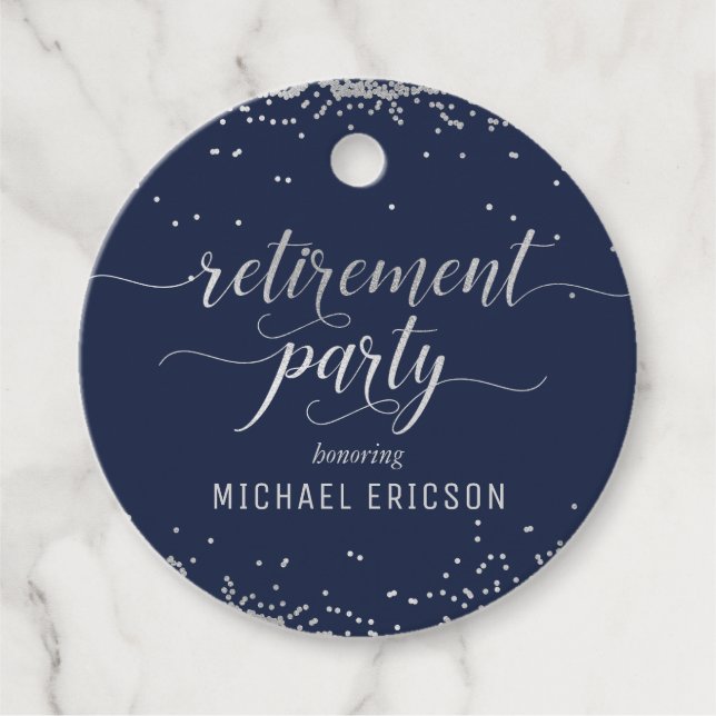 Pension Party Favor Märkre Elegant Silver, flottan Gåvor Etiketter (Framsida)