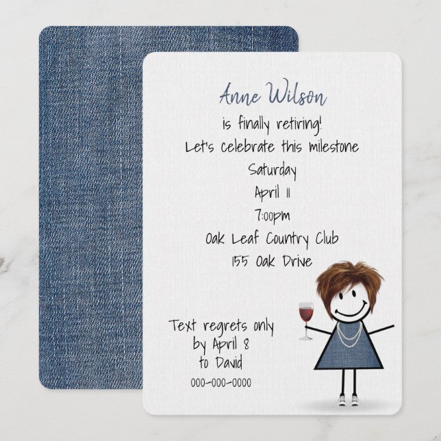 Pension Party Girl med Vin Glass Inbjudningar (Fram/baksida)