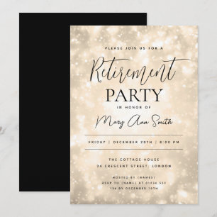 Pension Party Glam Guld Champagne Sparkles Inbjudningar